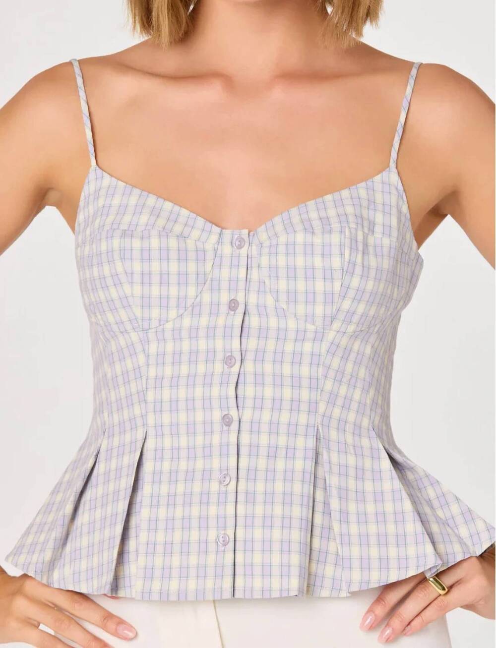 NEW ASTR lesly bustier top in purple gingham